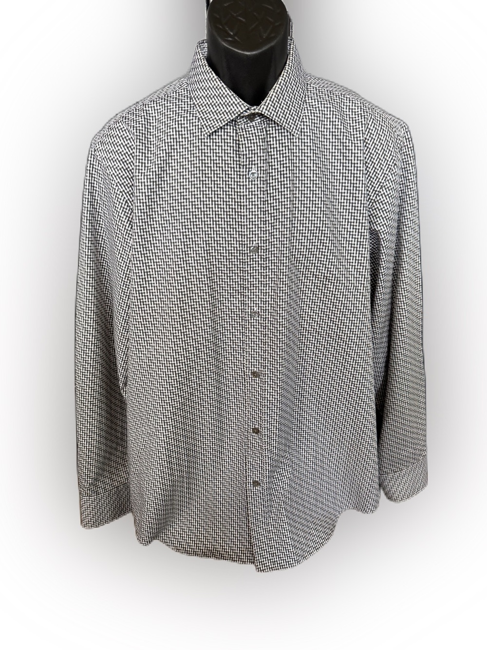 Bugatchi Men’s Classic Fit Long Sleeve Geometric Print Button Down Shirt. Large